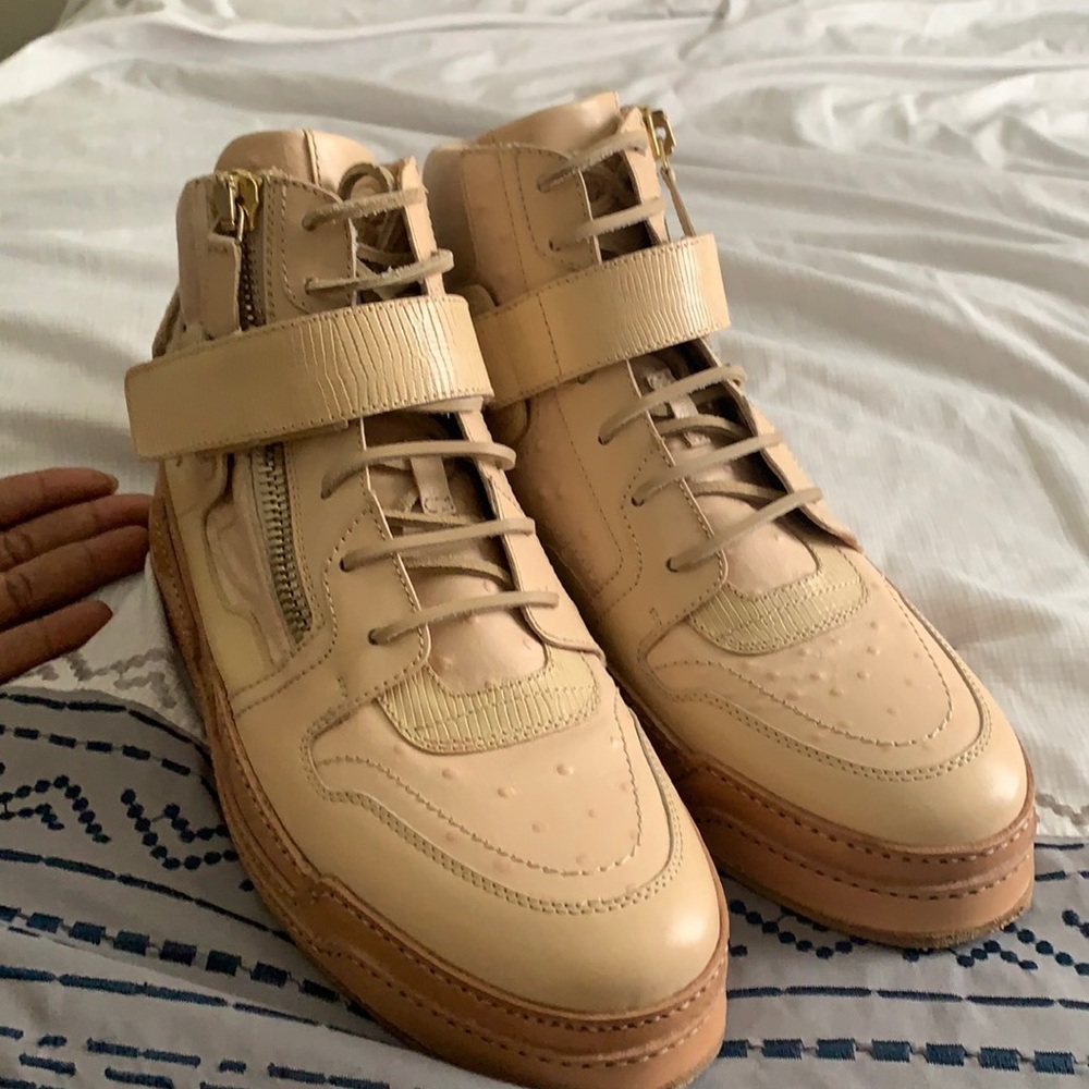Versace ostrich and lizard high top sneakers